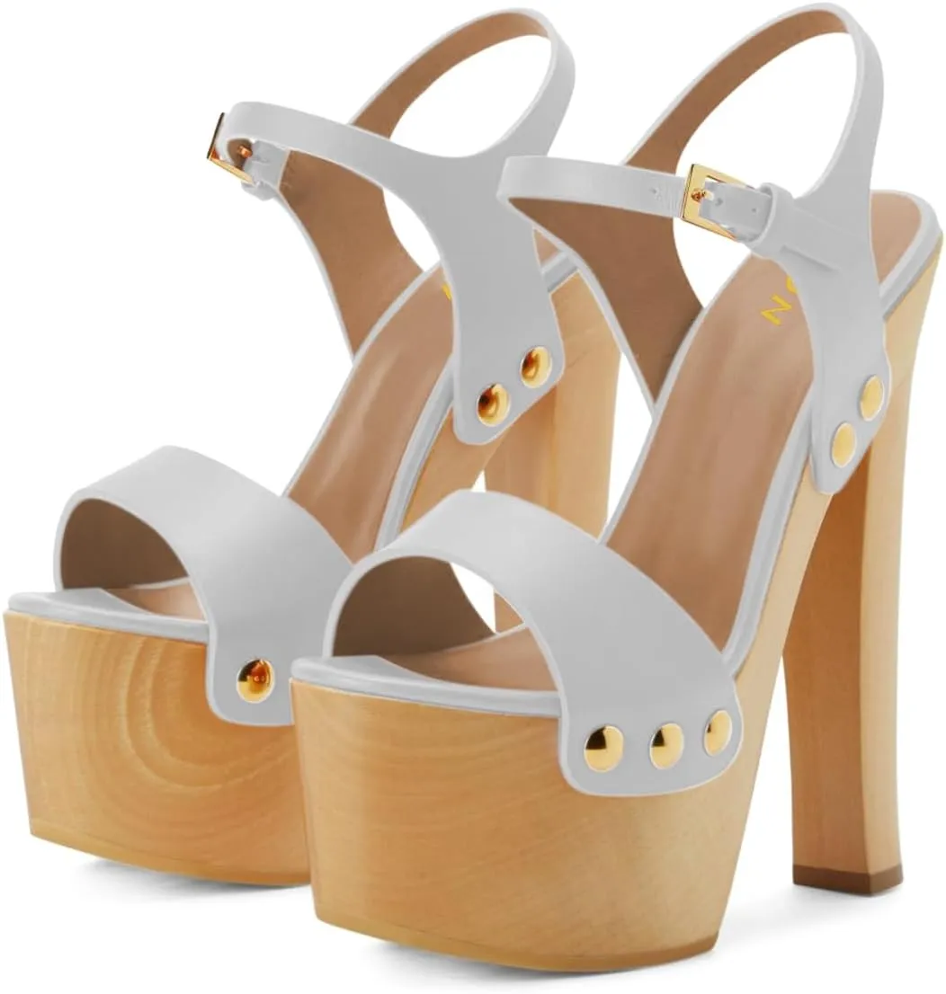YDN Women's Platform Heeled Sandals Open Round Toe Chunky High Heels Backless Ankle Strap Sexy Casual Shoes for Spring Summer Party Size 4-16 US