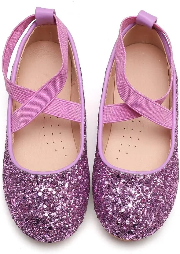 YIBLBOX Girl's Glitter Ballet Flats Ballerina Mary Jane Princess Wedding Dress Shoes Sparkle Dress up Shoes