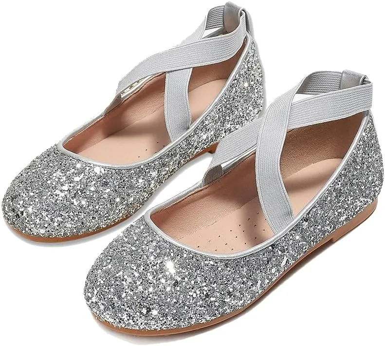 YIBLBOX Girl's Glitter Ballet Flats Ballerina Mary Jane Princess Wedding Dress Shoes Sparkle Dress up Shoes