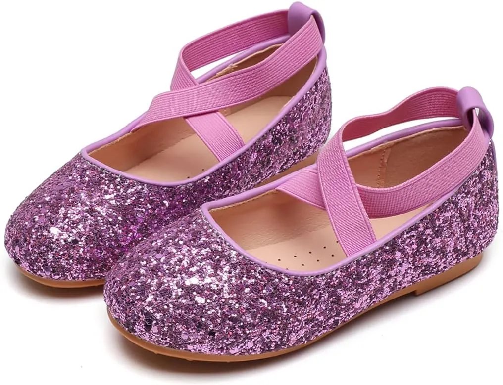 YIBLBOX Girl's Glitter Ballet Flats Ballerina Mary Jane Princess Wedding Dress Shoes Sparkle Dress up Shoes