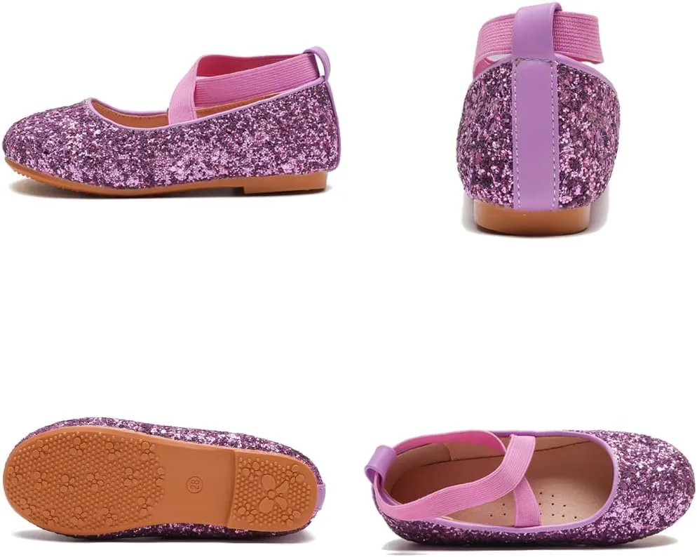 YIBLBOX Girl's Glitter Ballet Flats Ballerina Mary Jane Princess Wedding Dress Shoes Sparkle Dress up Shoes