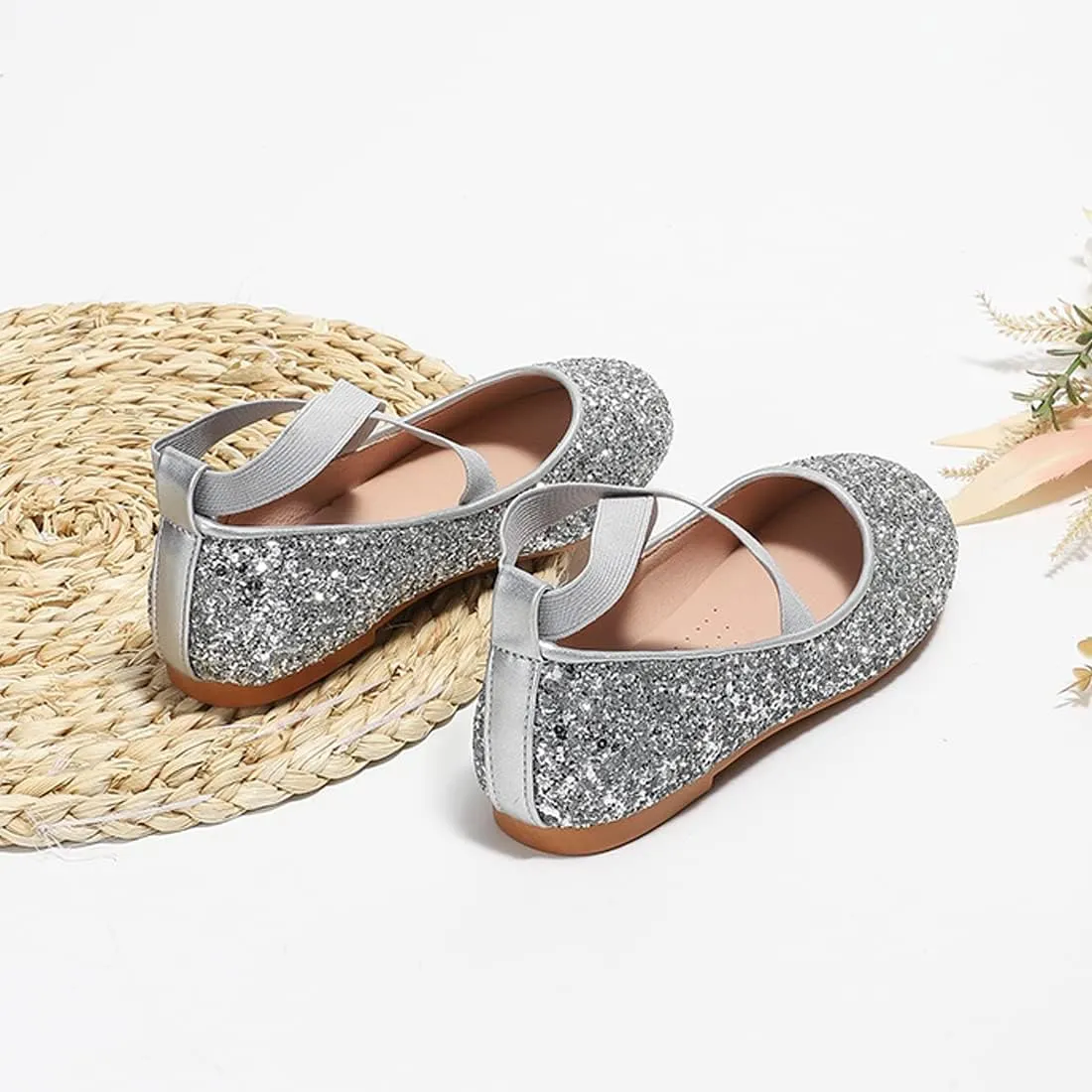 YIBLBOX Girl's Glitter Ballet Flats Ballerina Mary Jane Princess Wedding Dress Shoes Sparkle Dress up Shoes
