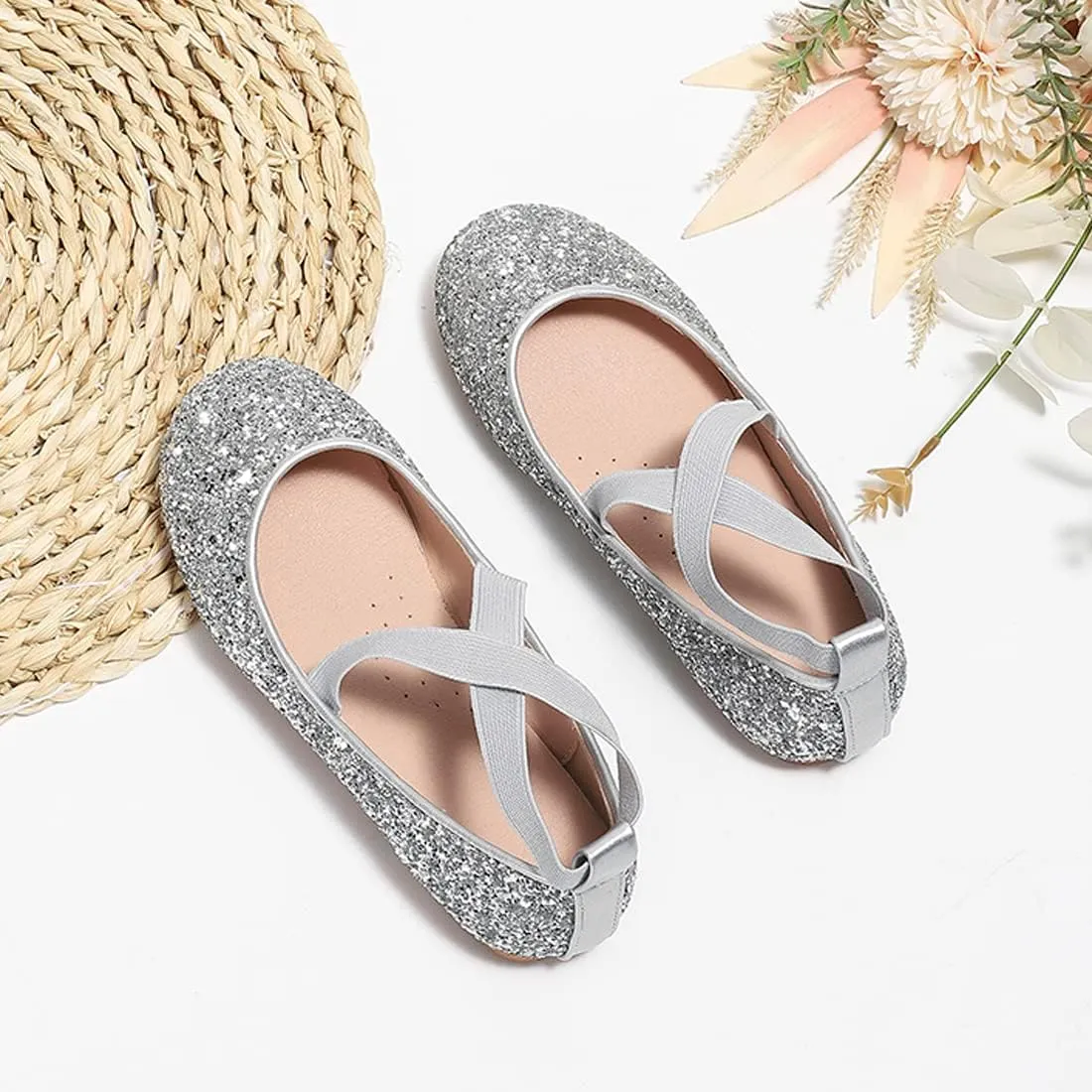 YIBLBOX Girl's Glitter Ballet Flats Ballerina Mary Jane Princess Wedding Dress Shoes Sparkle Dress up Shoes