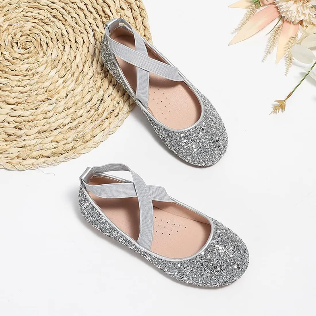 YIBLBOX Girl's Glitter Ballet Flats Ballerina Mary Jane Princess Wedding Dress Shoes Sparkle Dress up Shoes
