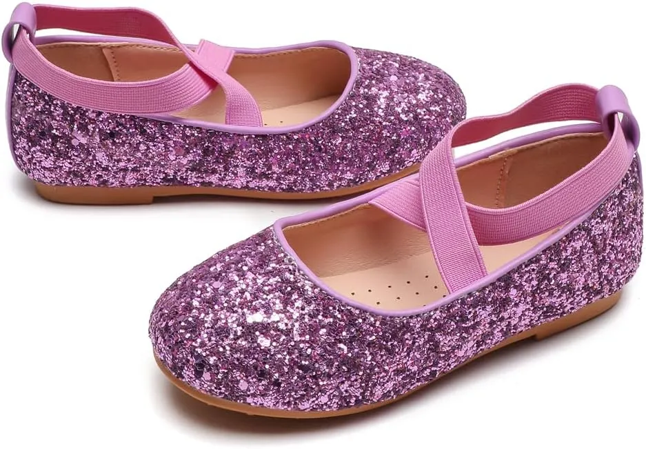 YIBLBOX Girl's Glitter Ballet Flats Ballerina Mary Jane Princess Wedding Dress Shoes Sparkle Dress up Shoes