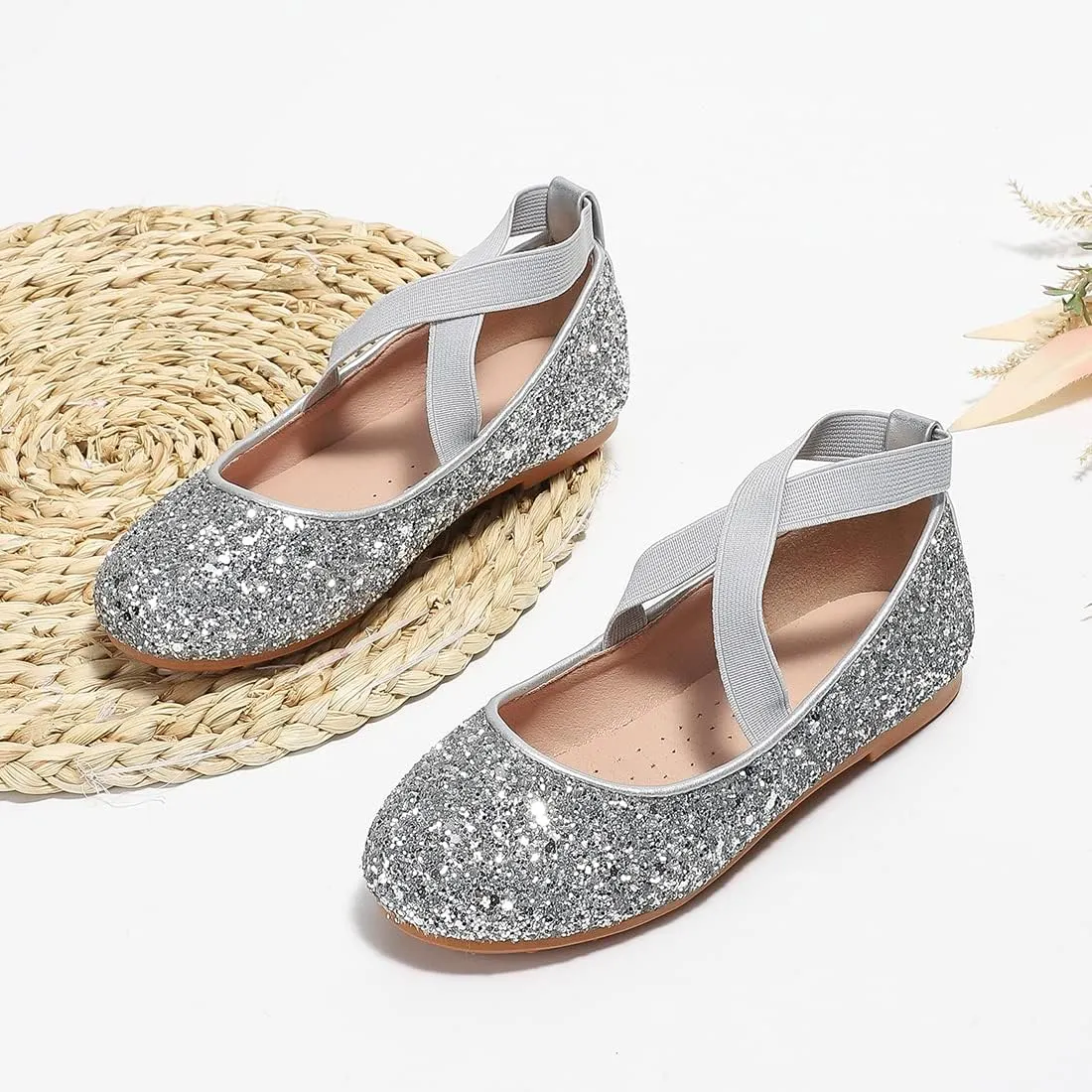 YIBLBOX Girl's Glitter Ballet Flats Ballerina Mary Jane Princess Wedding Dress Shoes Sparkle Dress up Shoes
