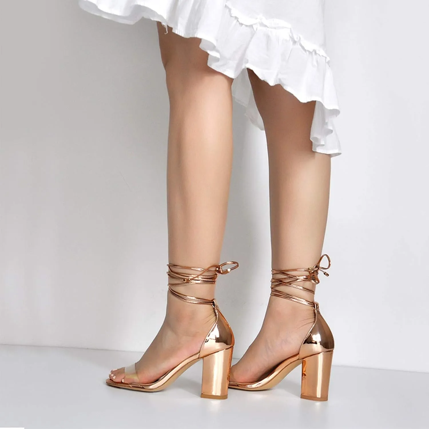 Yolkomo Women's Lace Up Chunky Low Heel Gladiator Sandals