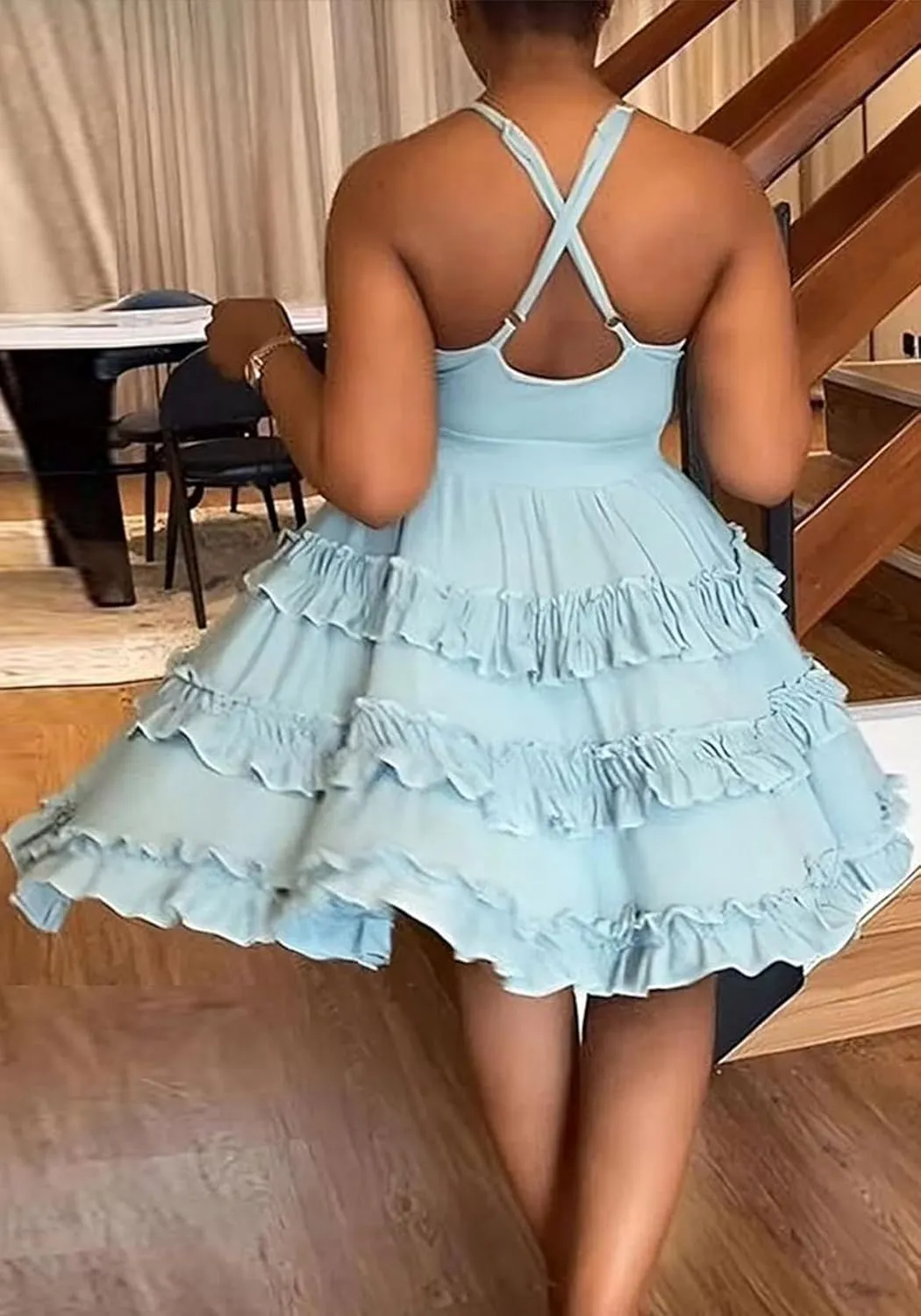 YOOTIKO Women Summer Spaghetti Strap Dress Sexy Cutout Backless Tiered A Line Babydoll Mini Sundress