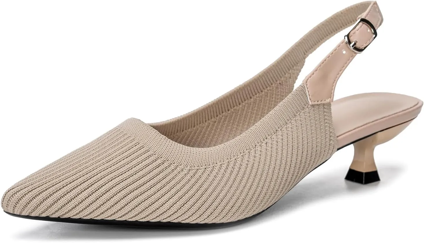youngshow Pointed Toe Women Pumps, Comfort Slingback Heels with Arch Support, Cute Kitten Heels with Ankle Strap for Womens, Walking Office, Black