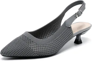 youngshow Pointed Toe Women Pumps, Comfort Slingback Heels with Arch Support, Cute Kitten Heels with Ankle Strap for Womens, Walking Office, Black