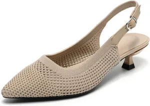 youngshow Pointed Toe Women Pumps, Comfort Slingback Heels with Arch Support, Cute Kitten Heels with Ankle Strap for Womens, Walking Office, Black