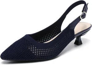 youngshow Pointed Toe Women Pumps, Comfort Slingback Heels with Arch Support, Cute Kitten Heels with Ankle Strap for Womens, Walking Office, Black