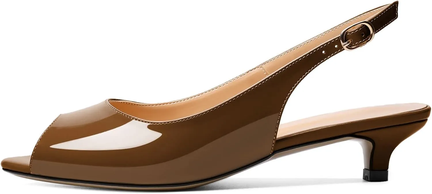 Zamikoo Women Slingback Heels Low Heel Sandals 1.5 Inch Kitten Heel Pumps Peep Toe Dress Shoes for Party Prom Dress Work Casual
