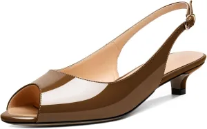 Zamikoo Women Slingback Heels Low Heel Sandals 1.5 Inch Kitten Heel Pumps Peep Toe Dress Shoes for Party Prom Dress Work Casual