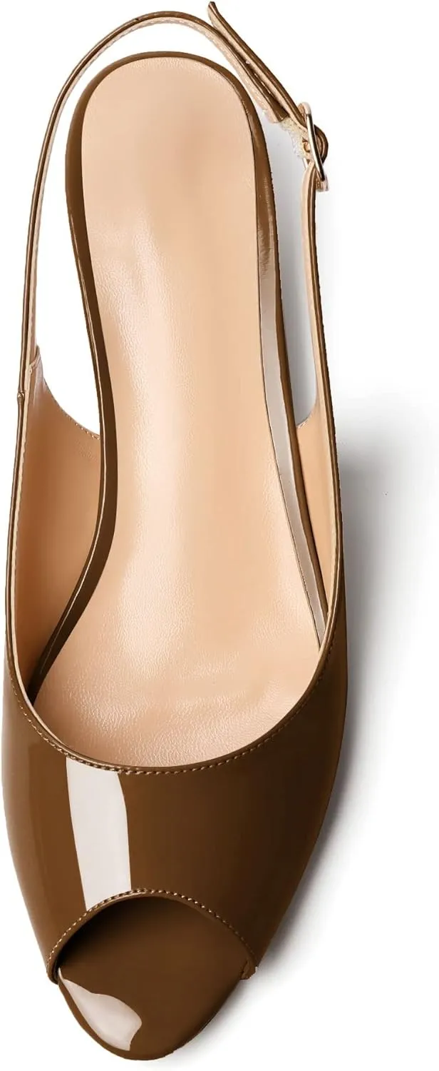 Zamikoo Women Slingback Heels Low Heel Sandals 1.5 Inch Kitten Heel Pumps Peep Toe Dress Shoes for Party Prom Dress Work Casual