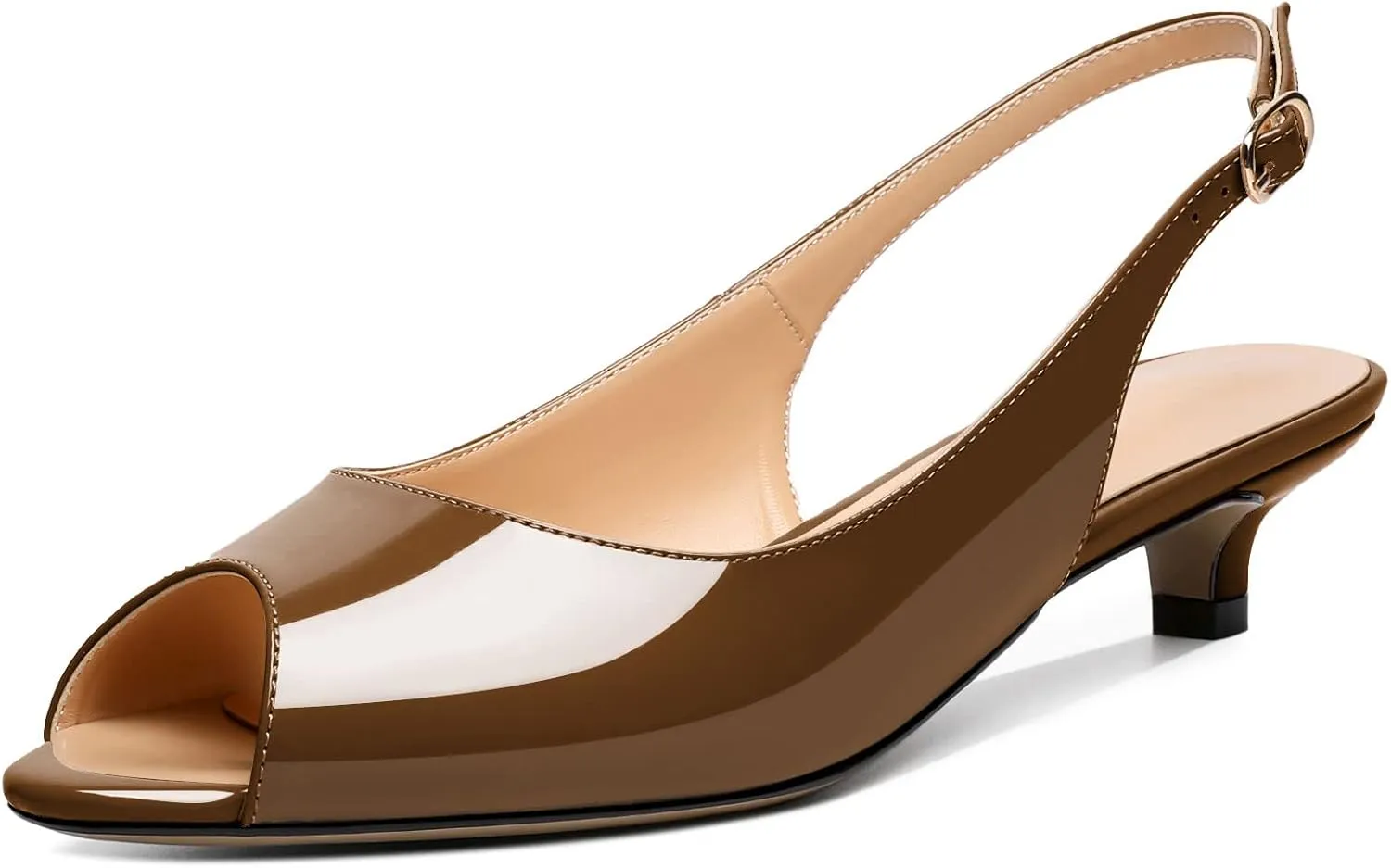 Zamikoo Women Slingback Heels Low Heel Sandals 1.5 Inch Kitten Heel Pumps Peep Toe Dress Shoes for Party Prom Dress Work Casual