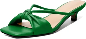 Zamikoo Women's Heeled Sandals, Square Open Toe Kitten Heel Mules, Slip On Low Heeled Slippers with Bowknot for Dress Wedding Ladies Pump Shoes 1.5 Inches
