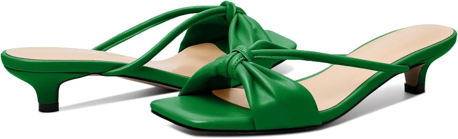 Zamikoo Women's Heeled Sandals, Square Open Toe Kitten Heel Mules, Slip On Low Heeled Slippers with Bowknot for Dress Wedding Ladies Pump Shoes 1.5 Inches