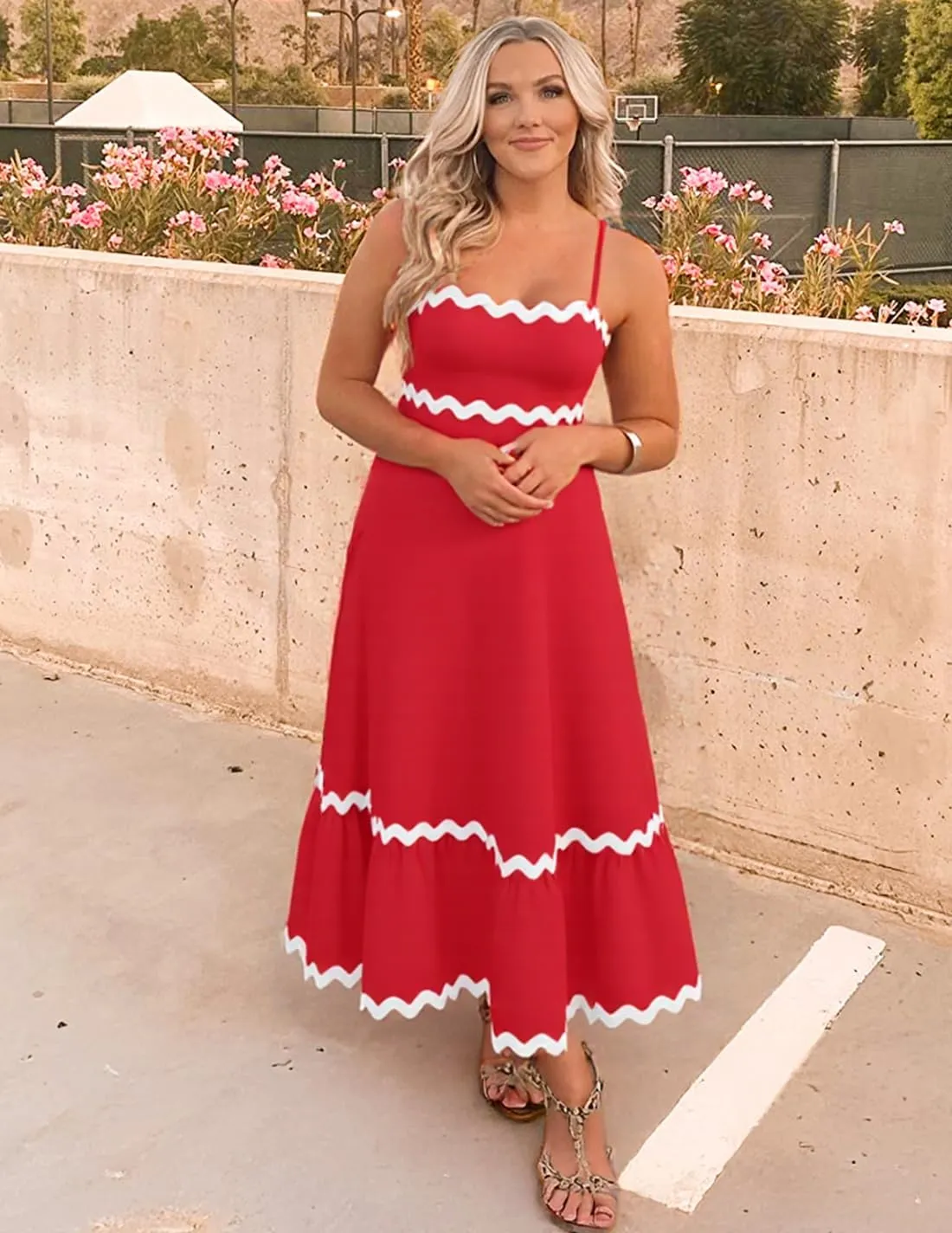 ZESICA Women's 2025 Summer Spaghetti Straps Sleeveless Backless Sundress Flowy Smocked Lace Swing A Line Midi Dress