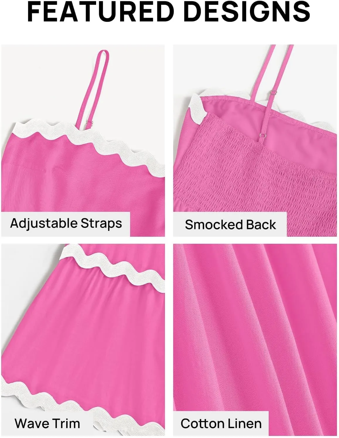 ZESICA Women's 2025 Summer Spaghetti Straps Sleeveless Backless Sundress Flowy Smocked Lace Swing A Line Midi Dress