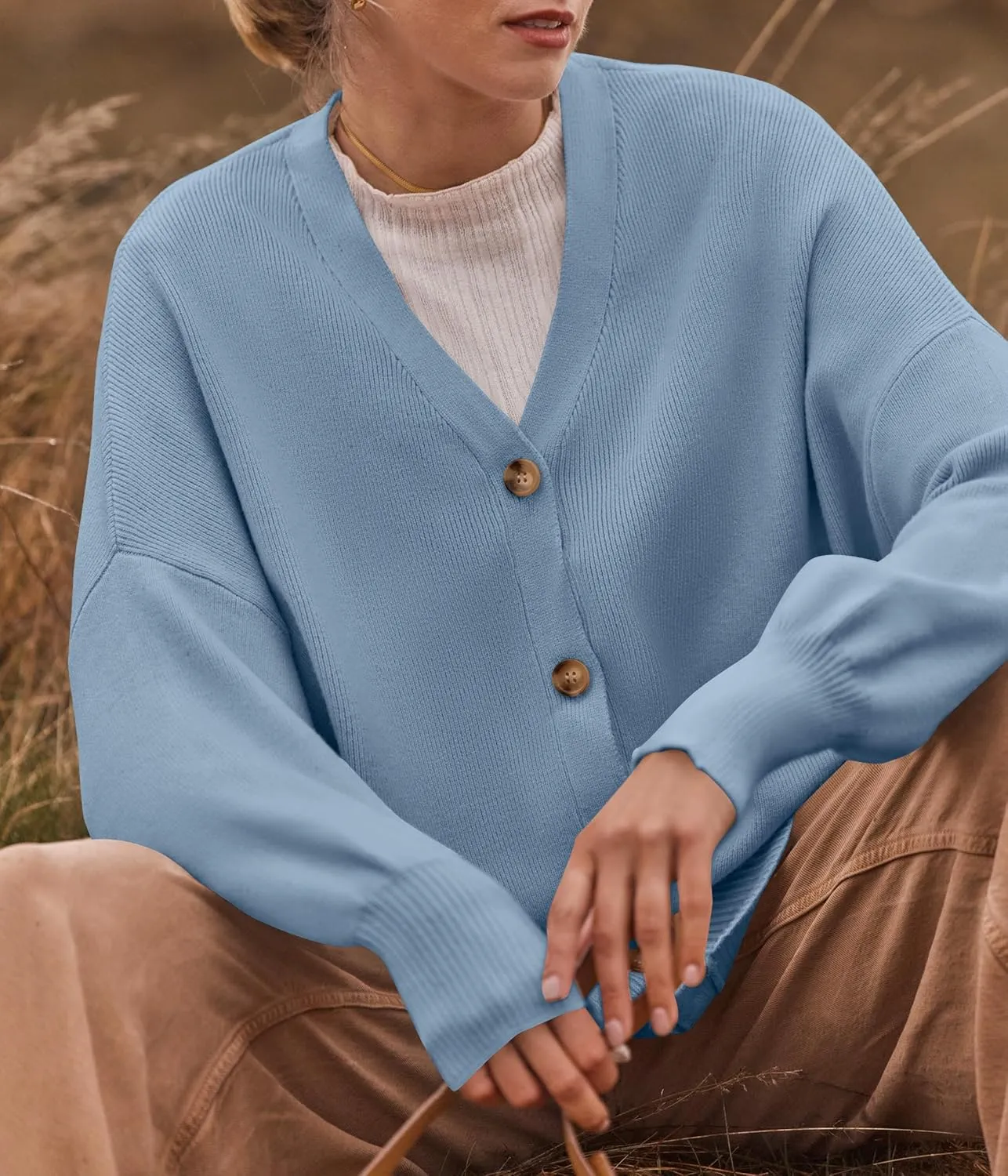 ZESICA Women's Casual Long Sleeve Cardigan V Neck Button Down Open Front Knit Loose Oversized Sweater Coat