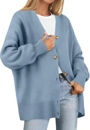 ZESICA Women's Casual Long Sleeve Cardigan V Neck Button Down Open Front Knit Loose Oversized Sweater Coat