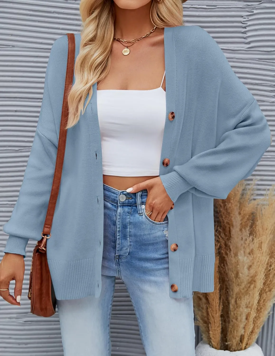 ZESICA Women's Casual Long Sleeve Cardigan V Neck Button Down Open Front Knit Loose Oversized Sweater Coat