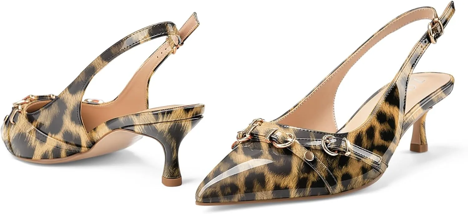 Z.Oufeier Women's Slingback Low Kitten Heels Closed Pointed Toe Buckle Straps Heeled Sandals Sexy Leather Dressy Shoes Pumps