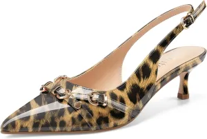 Z.Oufeier Women's Slingback Low Kitten Heels Closed Pointed Toe Buckle Straps Heeled Sandals Sexy Leather Dressy Shoes Pumps