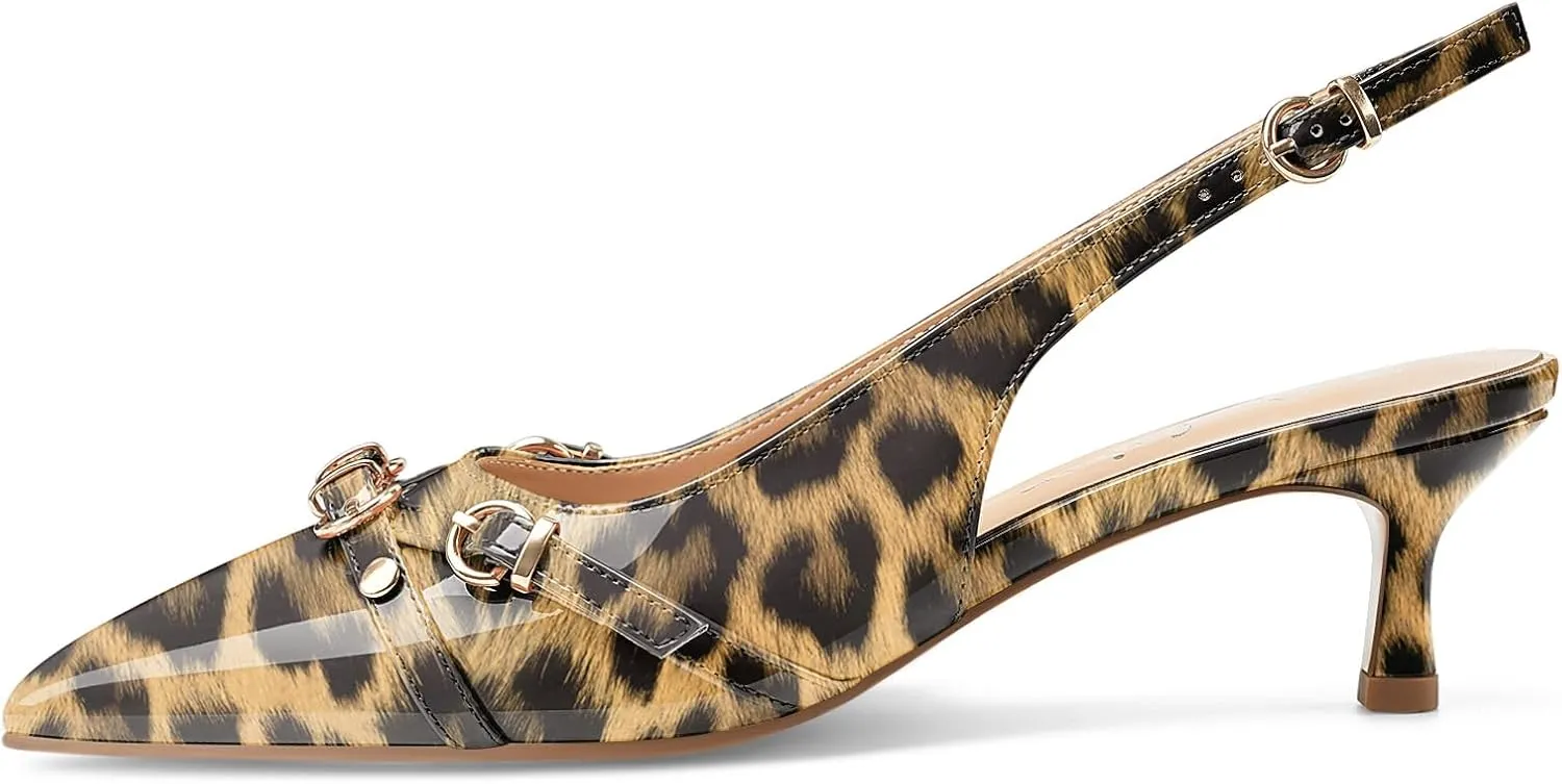 Z.Oufeier Women's Slingback Low Kitten Heels Closed Pointed Toe Buckle Straps Heeled Sandals Sexy Leather Dressy Shoes Pumps