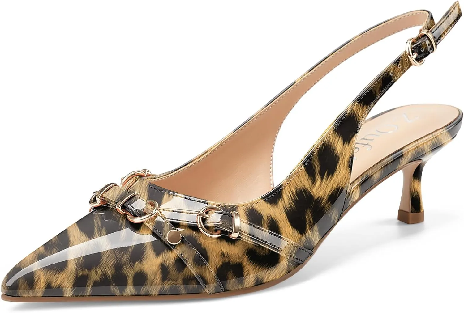 Z.Oufeier Women's Slingback Low Kitten Heels Closed Pointed Toe Buckle Straps Heeled Sandals Sexy Leather Dressy Shoes Pumps