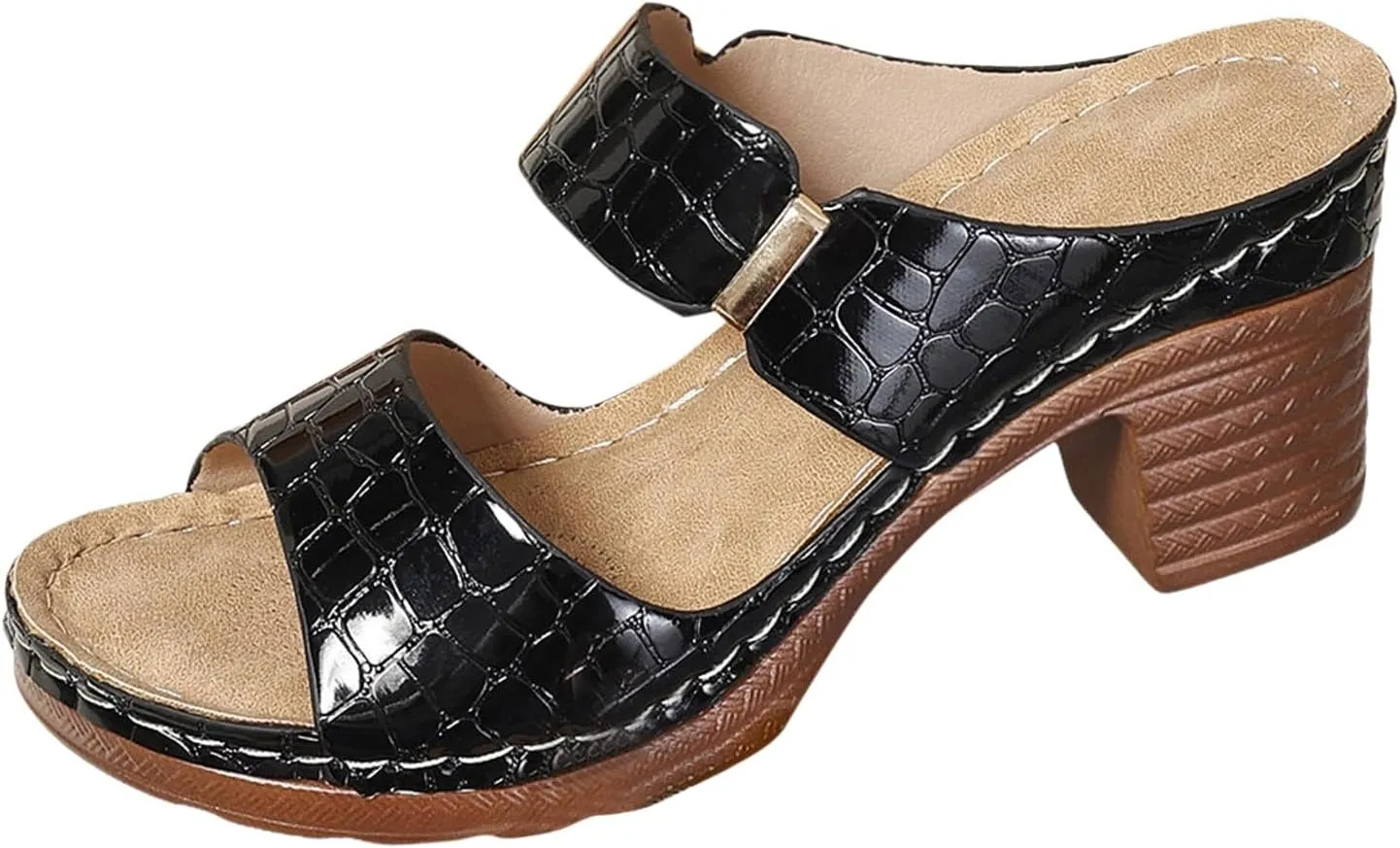 ZSpzx Women's Heeled Sandals Two Strap Open Toe Slip On Block Womens 2025 Comfort Dressy Low Chunky Heels Snakeskin Sandal Comfortable Casual Slippers Summer Backless Mules Slide Walking Shoes